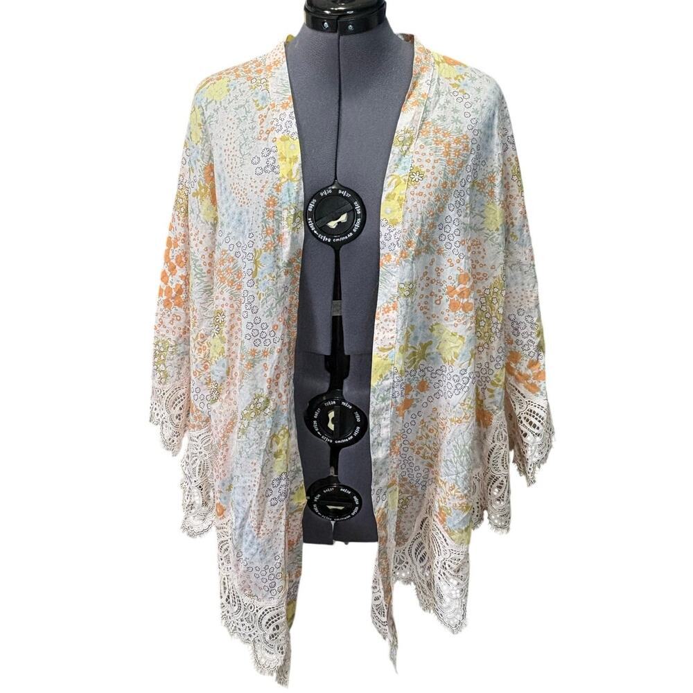 Victoria's Secret Floral Cotton Cape Poncho Lace Trim Pastel Lightweight Wrap